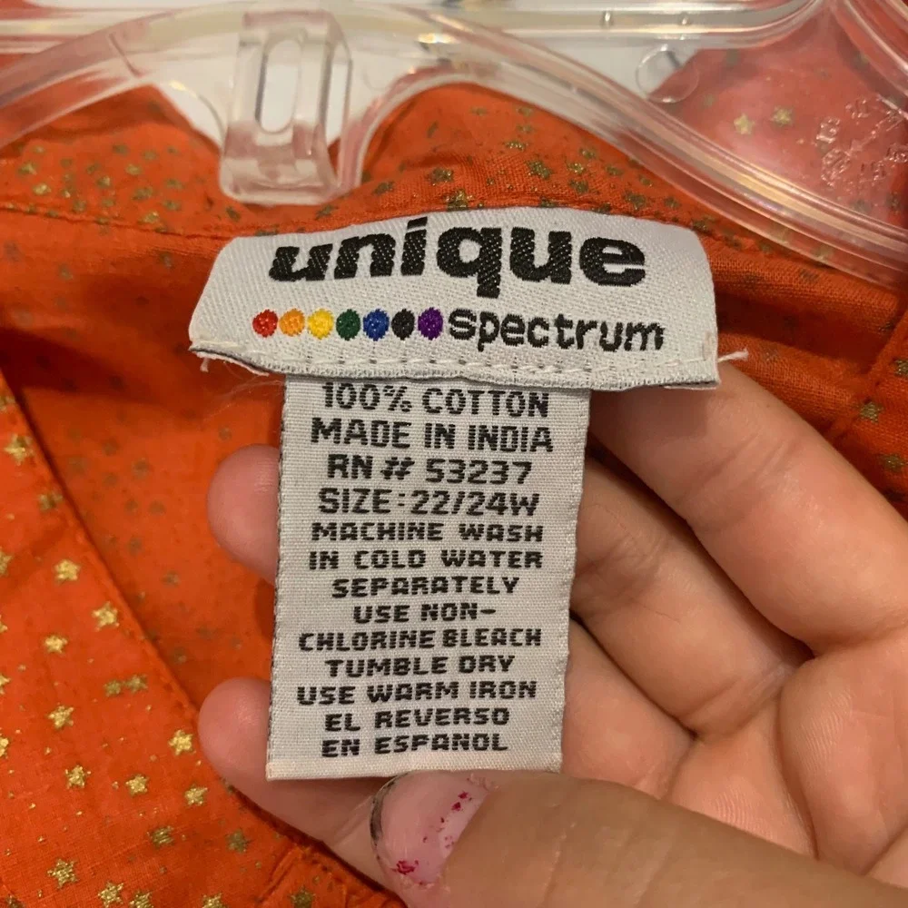 Unique Spectrum Women Orange Gold Star Print Peplum Blouse Plus 22/24W Cotton - Picture 4 of 5